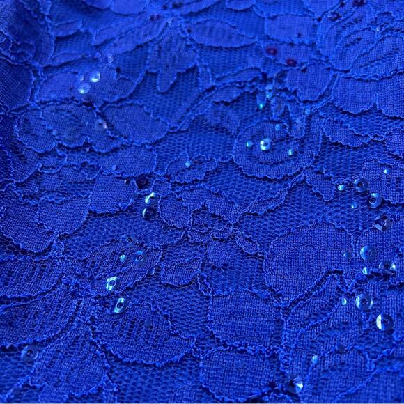 Sequin Hearts mesh back, lace and sequin blue sheath cocktail party dress, 7 - Picture 5 of 14